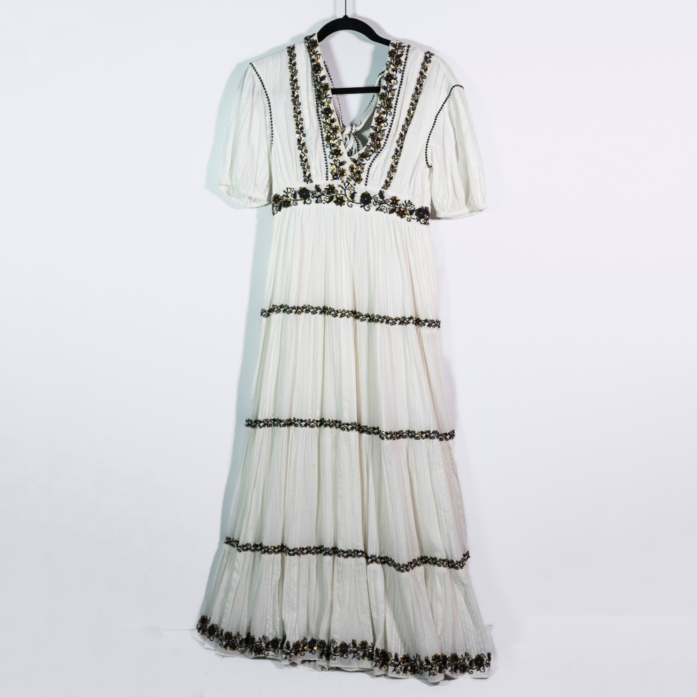 NEW Ulla Johnson Alma Cotton Gauze Sequin Beaded Embroidered Tiered Maxi Dress 2